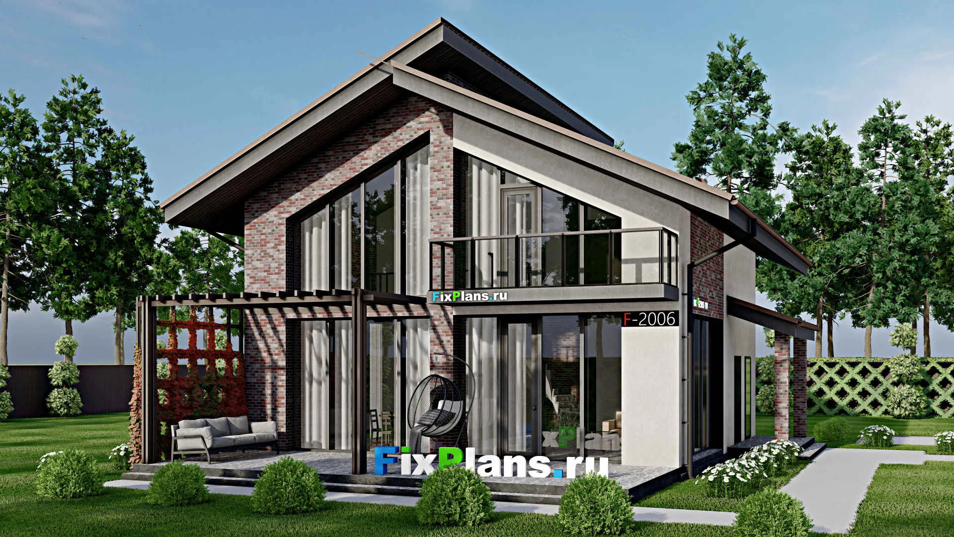 F-2006 - Проект дома с мансардой 10 на 10, площадью 160 м² с террасой, балконом и 3 спальнями