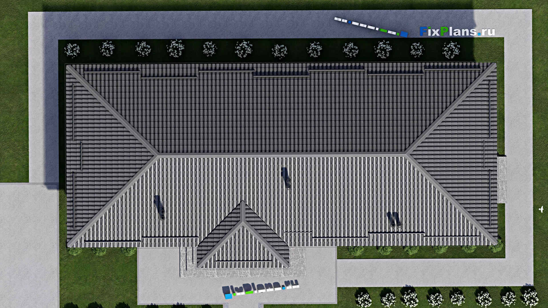F-6875 - Проект одноэтажного дома 9 на 19, площадью 150 м² с террасой и 3 спальнями