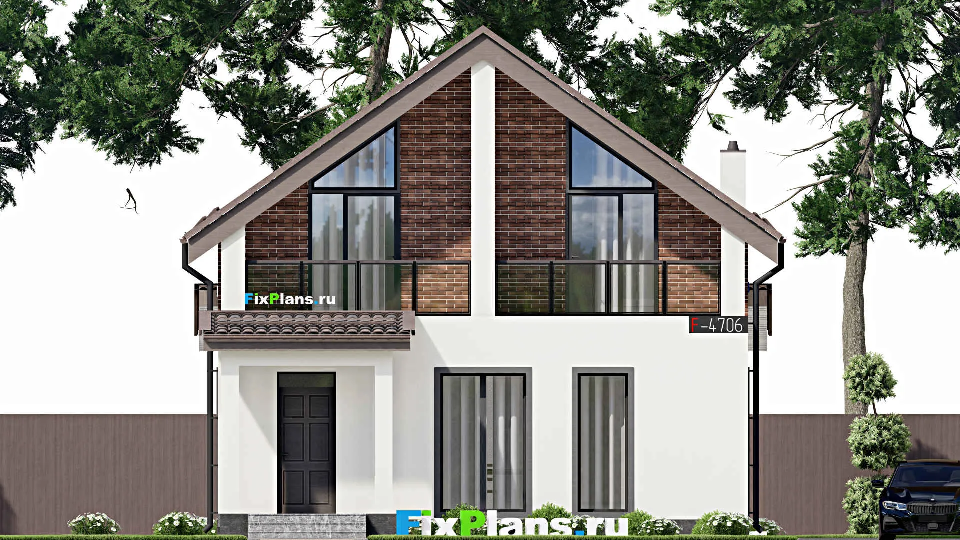 F-4706 - Проект дома с мансардой 9 на 10, площадью 150 м² с террасой, балконом и 3 спальнями