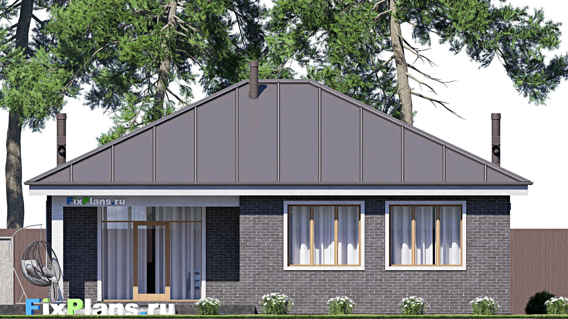 F-19466 - Проект одноэтажного дома 13 на 14, площадью 120 м² с террасой и 3 спальнями