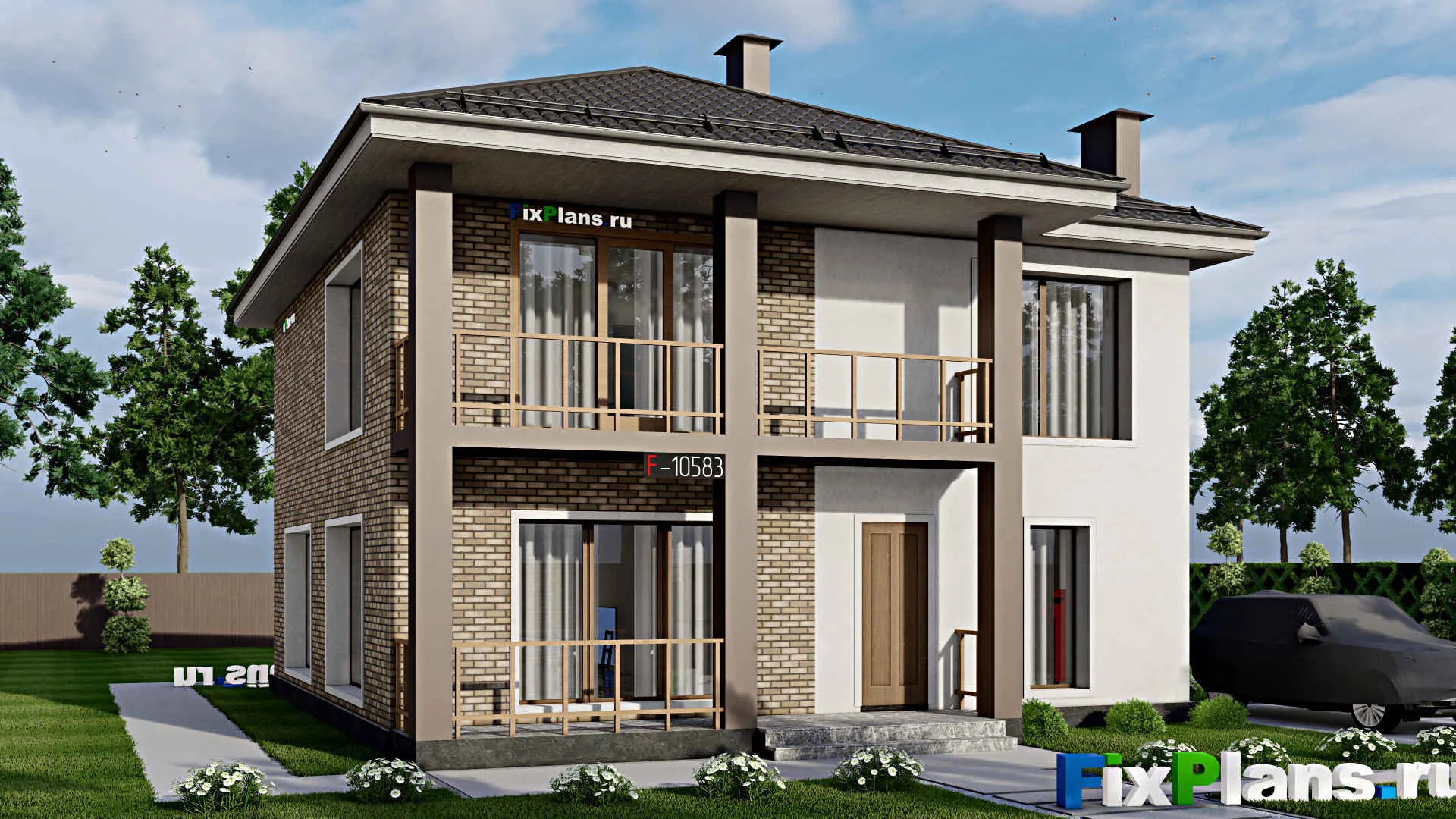 F-10583 - Проект двухэтажного дома 12 на 13, площадью 210 м² с балконом и 4 спальнями