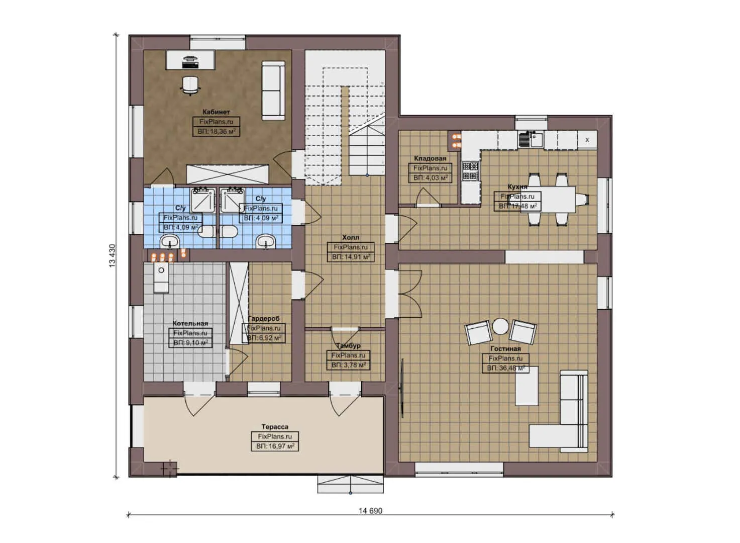 F-12311 - Планы двухэтажного дома 14 на 15, площадью 290 м² с 3 спальнями