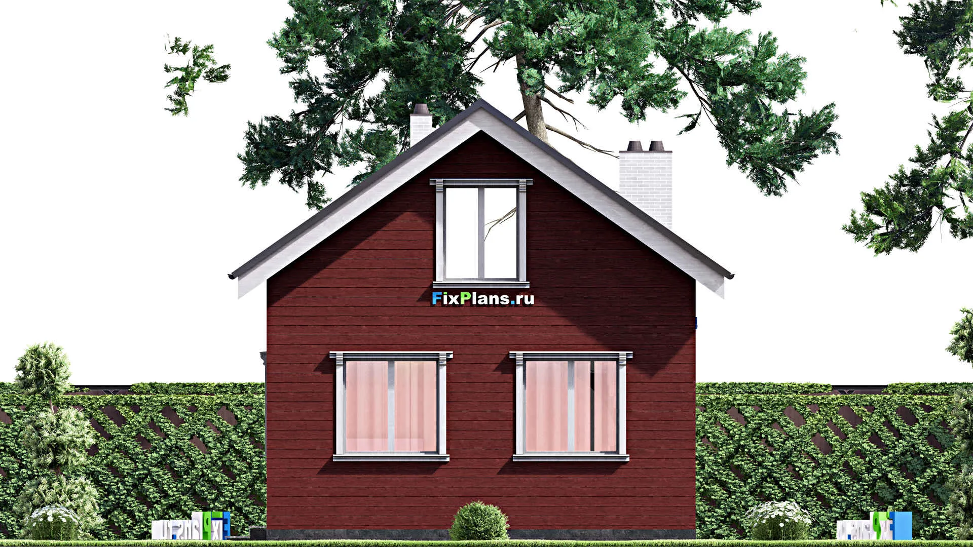 F-15569 - Проект бани 7 на 9, площадью 60 м² с комнатой отдыха, терассой, мансардой, санузлом и спальней