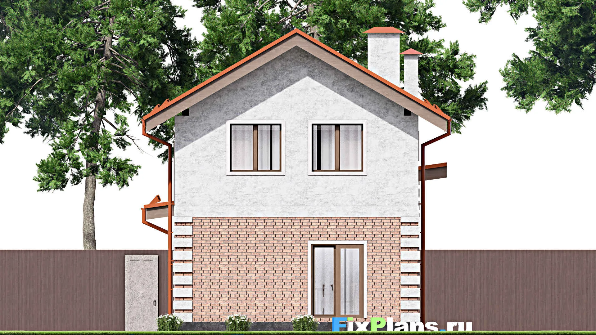 F-14687 - Проект двухэтажного дома 7 на 17, площадью 140 м² с гаражом на 2 машины и 3 спальнями