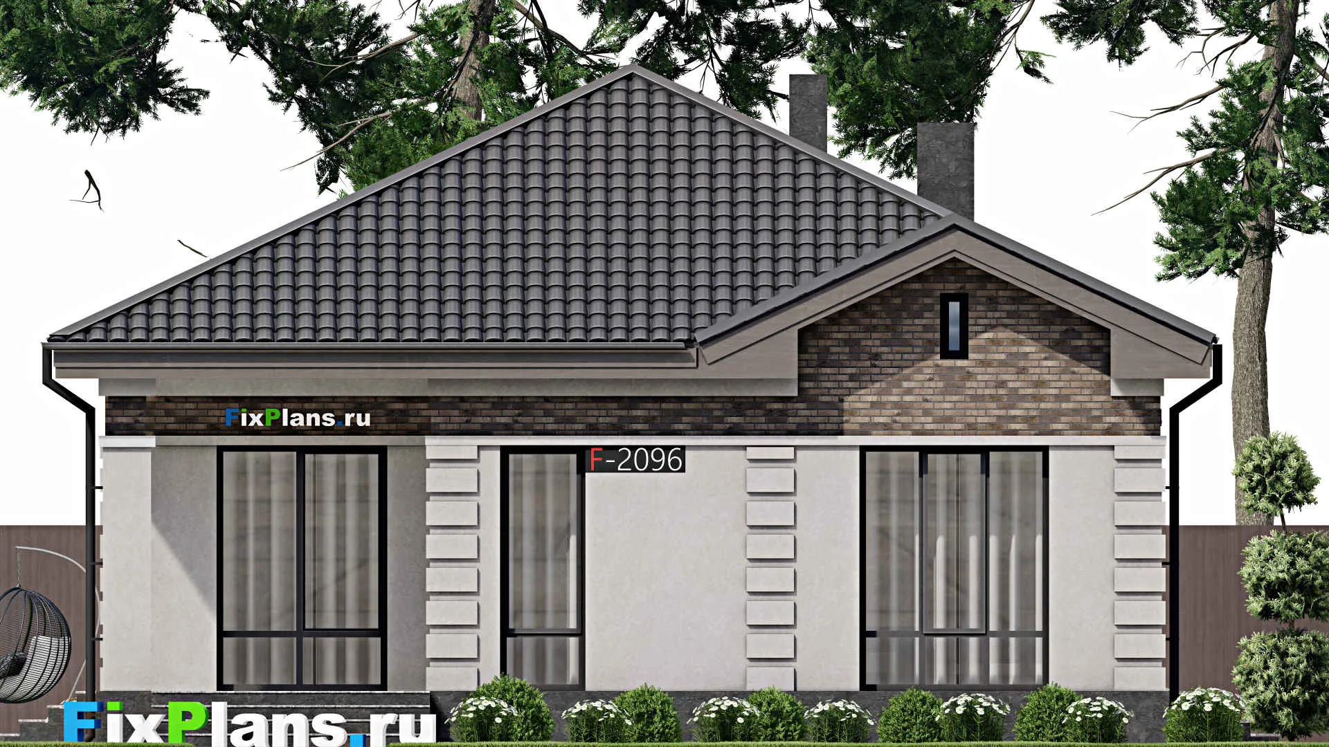 F-2096 - Проект одноэтажного дома 12 на 16, площадью 140 м² с террасой и 3 спальнями