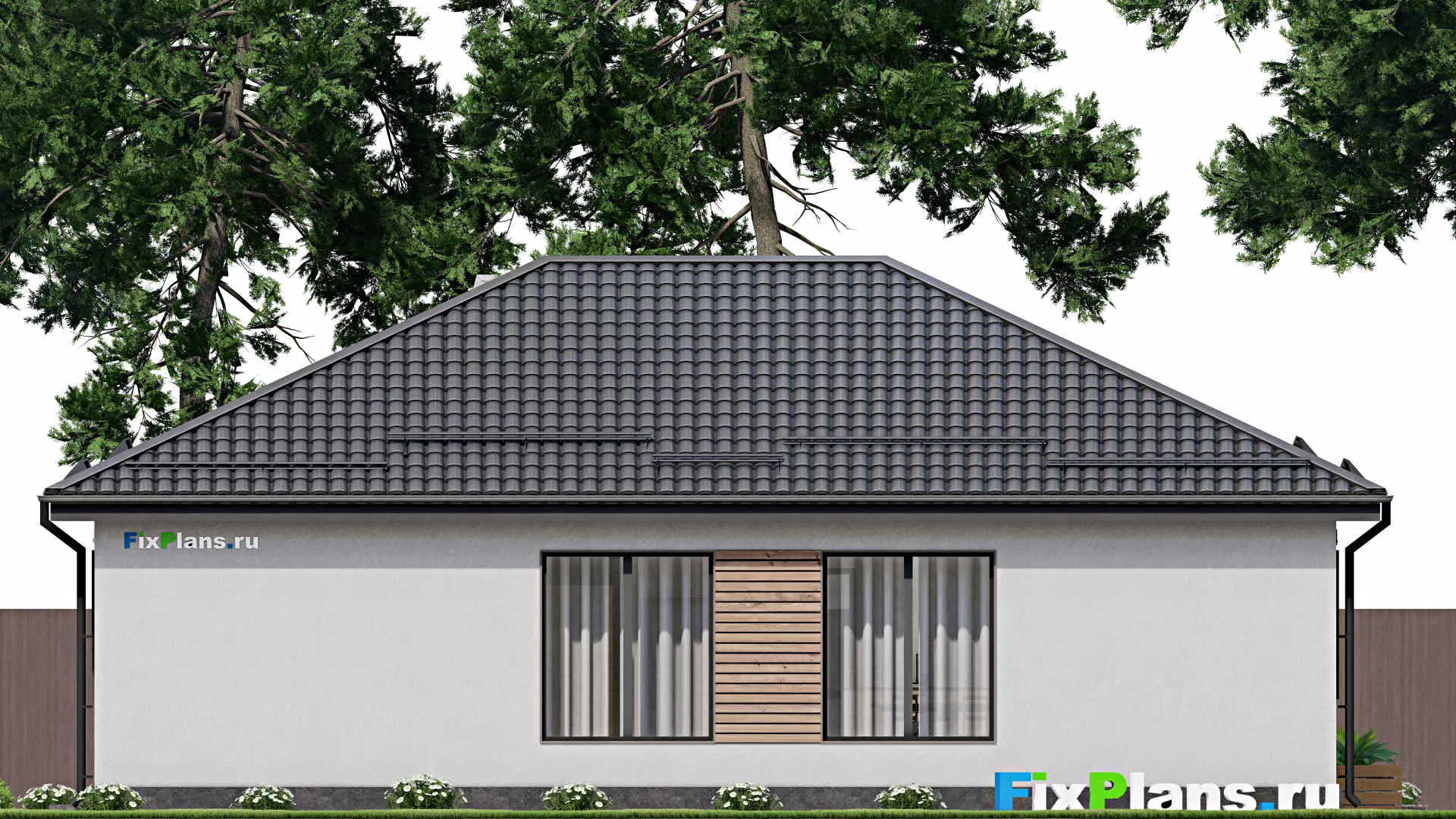 F-2357 - Проект одноэтажного дома 11 на 15, площадью 120 м² с террасой и 1 спальнями