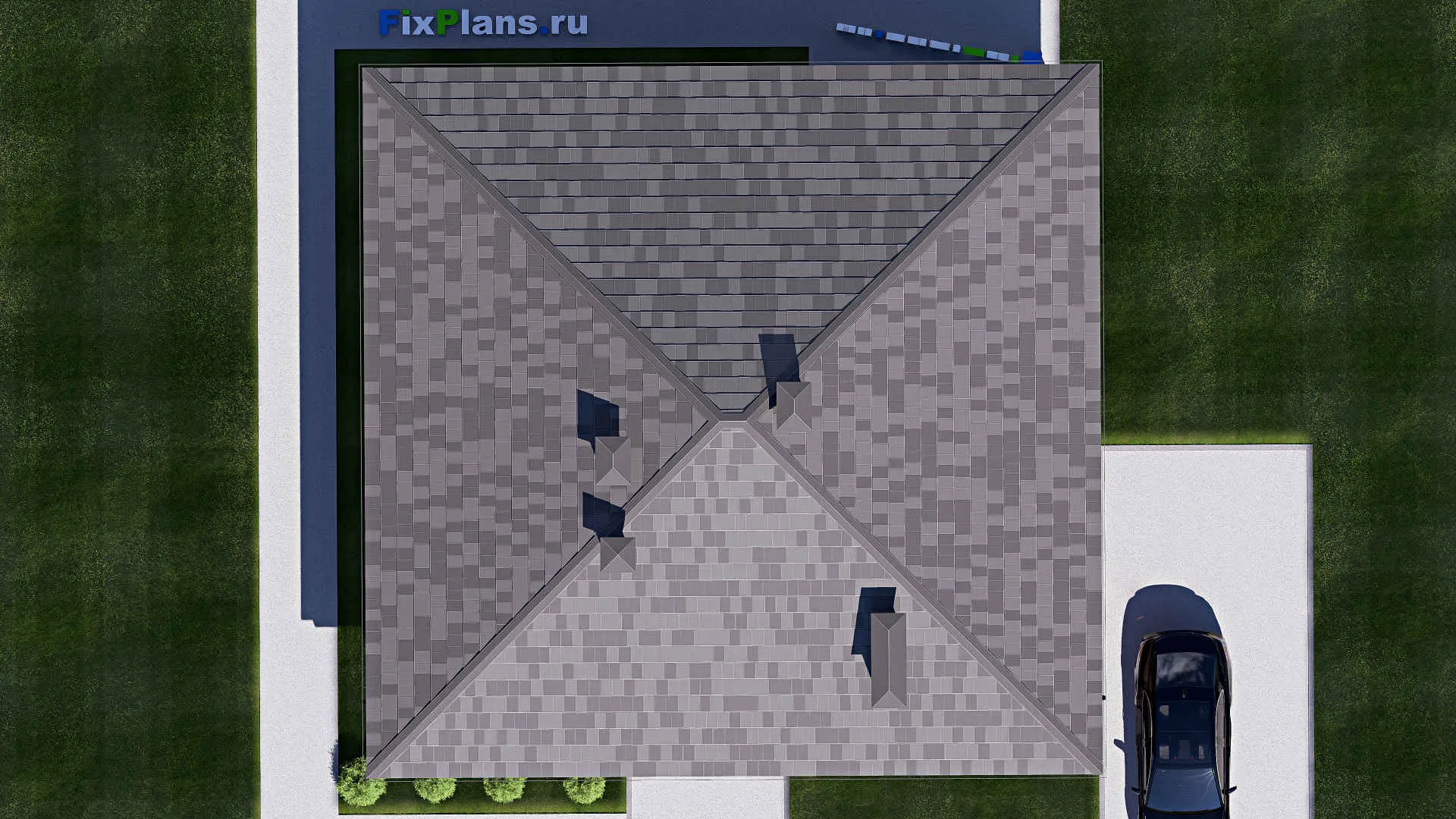 F-17891 - Проект одноэтажного дома 13 на 13, площадью 130 м² с террасой и 3 спальнями