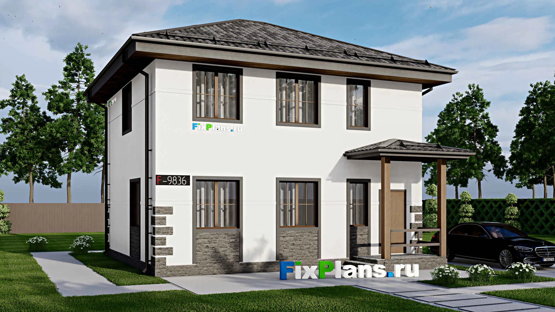 F-9836 - Проект двухэтажного дома 10 на 11, площадью 120 м² с 3 спальнями